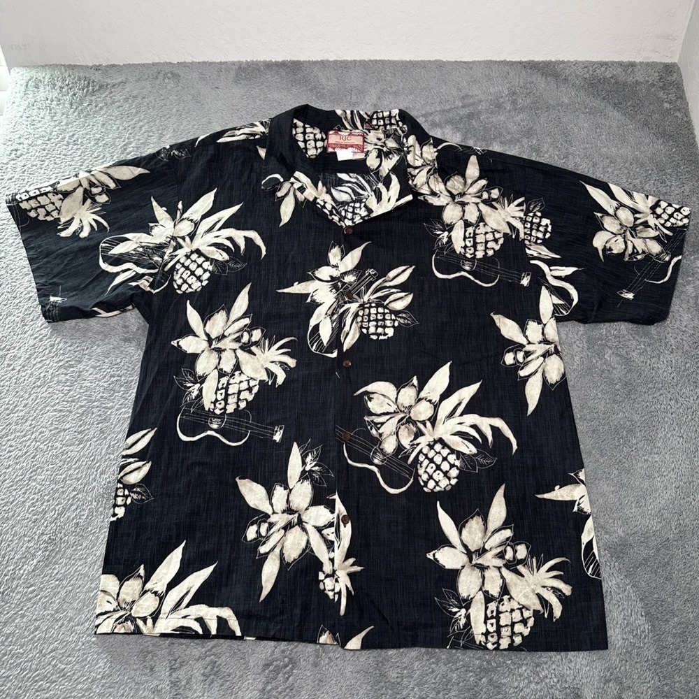 VTG RJC Men's SZ 4XL Hawaiian Shirt Button Up Black Navy Floral Made In Hawaii - Picture 2 of 16